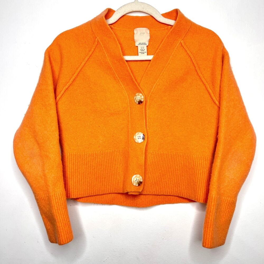 H&M wool blend coral orange vneck cardigan sweater XS
